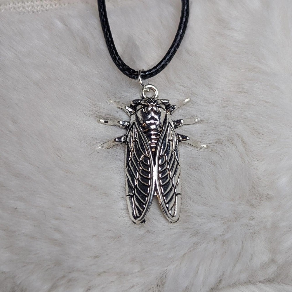 Silver Cicada Charm Bug Beetle Necklace